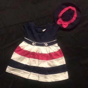 Navy, white & fuchsia dress w/matching tam!